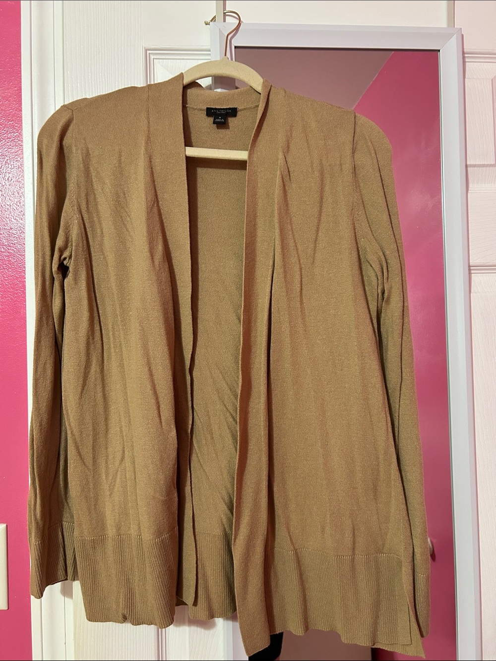 Ann Taylor Factory Camel Open-Front Cardigan